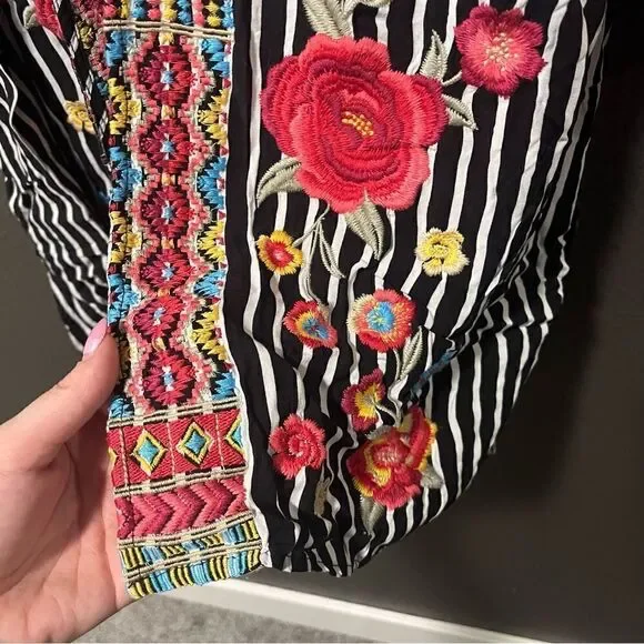 Savannah Jane EMBROIDERED STRIPED CARDIGAN small boho festival floral - Picture 12 of 13